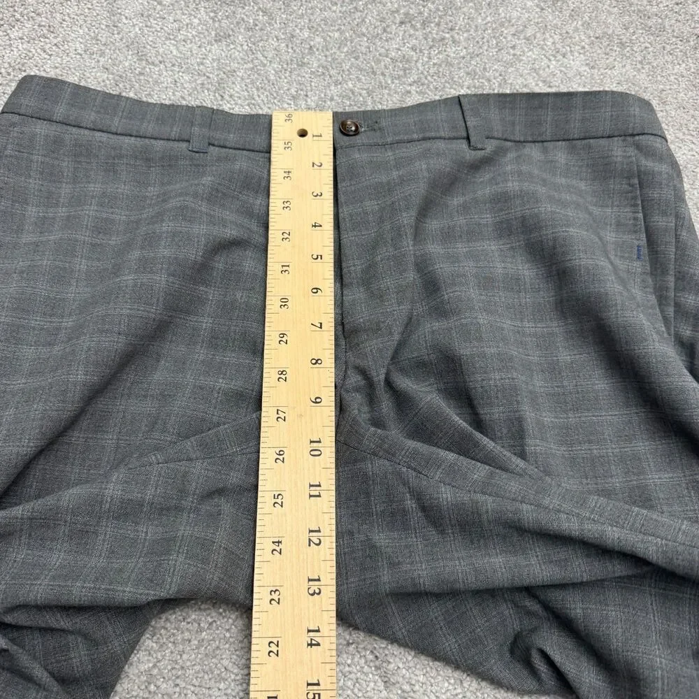 Sunwill Modern Dress Pants Mens 38L Gray Plaid Wool Blend Straight Trousers Work